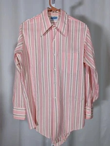 Vintage 60s 70s Pink Geometric Stripe Mod Bohemian Shirt - Picture 1 of 3