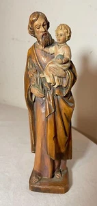 Estatua escultura vintage tallada a mano pintada madera italiana José bebé Jesús - Imagen 1 de 12