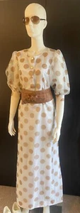 True Vintage 1970s White Champagne Gold polka dot maxi dress size 12 - Picture 1 of 13
