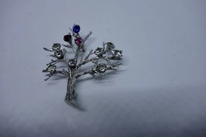 Broche De Colección PLATA ESTERLINA Rosa Rojo Azul ESTRÁS Árbol de la Vida 8,53 gr - Imagen 1 de 9