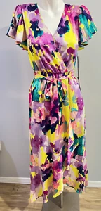 Nicole Miller Women XS Long Maxi Wrap Satin Dress Purple Yellow Multi New NWT - Picture 1 of 9