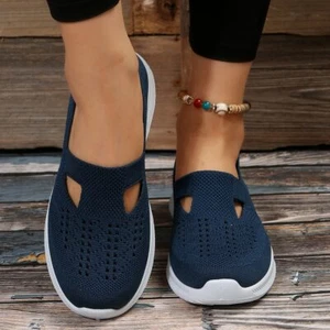 Soft Bottom Knitted Flat Shoes Breathable Mesh Slip On Sneakers Non Slip Loafers - Picture 1 of 20