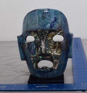 Vintage Mexican Aztec Mayan Abalone Sodalite, Ceremonial Burial Mask 7" - Picture 1 of 7