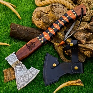 Hacha vikinga hecha a mano de acero al carbono hacha Tomahawk hacha de lanzar hacha con funda, - Imagen 1 de 18