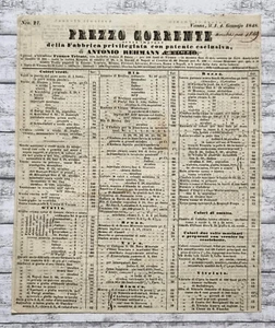 1848 Prezzo Corrente Vienna Rehmann Preisliste Wien Dokument Papier Vintage alt - Picture 1 of 2