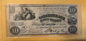 1861 Two women & Urn T-28 , $10 , CSA banknote , VF - Picture 1 of 2