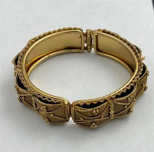 Vintage Indian Rajasthani Mesh & Gold T. Beaded Ceremonial Hinged Cuff Bracelet - Picture 1 of 4