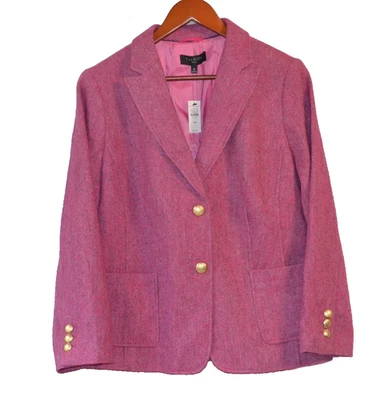 Blazer para mujer TALBOTS Petite talla 16P mezcla de lana adornado botón rosa/gris nuevo con etiquetas $179 Foto 1 de 4