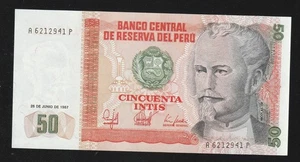 🇵🇪 Peru, 50 Intis, 1987, A-prefix, P-131, UNC * banknote - Picture 1 of 2