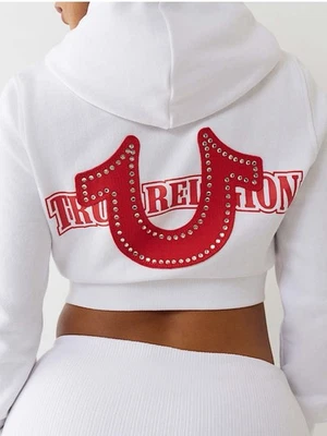 Women’s True Religion Baby Shrunken Fleece Hoodie Sz Large - Image 1 of 4