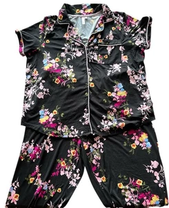 Joyspun Women's Pajama Set Black Floral  Short Sleeve Button Up  2X (18-20) - Picture 1 of 17