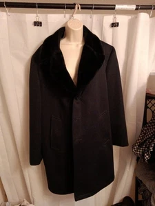 Zero King Vintage 60's  100% Wool Black Coat with Faux Fur Lining - Picture 1 of 4