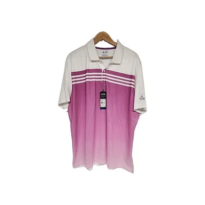 Camisa de golf Adidas Climacool para hombre talla L púrpura a rayas geo polo bordada  Foto 1 de 4