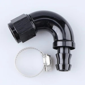 Black -10 AN 120 Degree Aluminum AN10 Swivel Female to barb 5/8" 10AN, - Picture 1 of 4