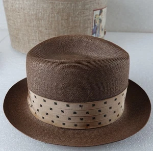 SOMBRERO DE PAJA FEDORA VINTAGE MALLORY BRONCEADO PARA HOMBRE TALLA 7 1/4 CON CAJA - Imagen 1 de 12