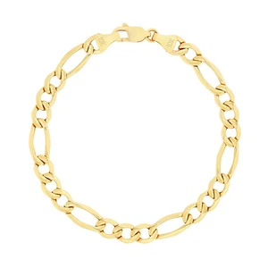 10K Yellow Gold 7mm Italian Figaro Chain Link Bracelet Mens Women 7" 7.5" 8" 9" - Picture 1 of 72