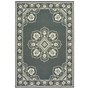 2x4 Sphinx Grey Bordered Petals Diamonds Door Mat 7764E - Aprx 2' 5" x 4' 5" - Picture 1 of 1