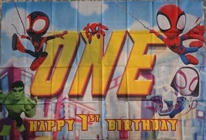 Spidey & Friends Happy 1st Birthday Party Banner Backdrop 3x5FT - Picture 1 of 2