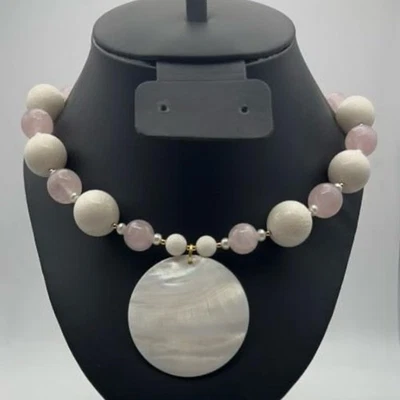 Lee Sands Rose Quartz White Coral Necklace 22" - Image 1 of 4