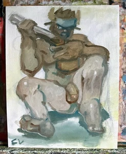 French Realism Male Minotaur 11x14 Original Oil Painting On Canvas Gay Nude - Picture 1 of 2