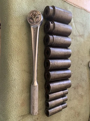 Wright Tool 6 Point Deep Impact Socket Set 10 Piece 1/2" Drive SAE superratchet - Image 1 of 4