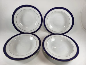 Sonata by Royal Vienna Soup/salad Bowls 8.5" White W/royal Blue & Gold - Picture 1 of 9