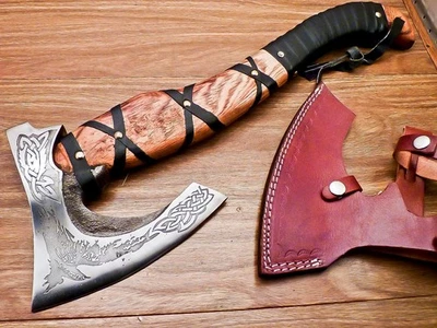 HAND FORGED CARBON Steel Axe/Hatchet Engraved Bearded VIKING AXE TOMAHAWK Axe 18 - Image 1 of 4