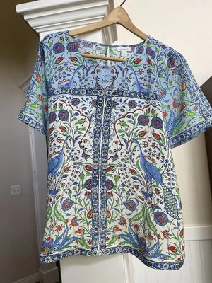 Sundance Catalog Izmir Silk Paisley Peacock Printed Blouse Top L - Image 1 of 4