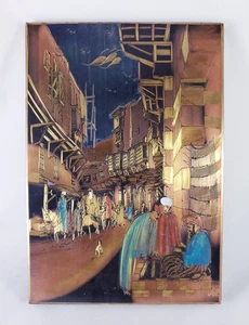 Vintage Hand Painted Copper Etching of Middle Eastern Street Scene - Picture 1 of 7