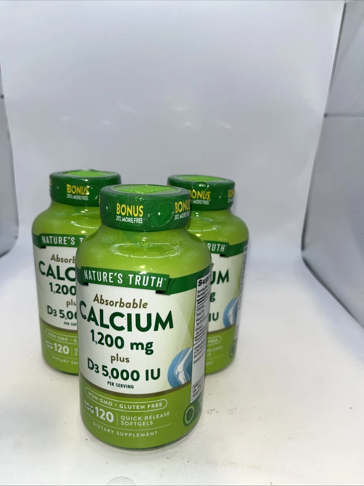 Nature's Truth Calcium 1200 MG Plus Vitamin D3 5000 IU Supplements 120 Count (pack of 3) 840093100672