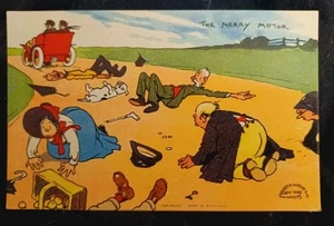 Signed Artist Tom Browne Davidson Pub Postcard. The Merry Motor - Picture 1 of 7