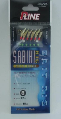PLine SAFS8 Size 8 Sabiki Rig With Green Beads Red Heads Gold Hooks - Image 1 of 2