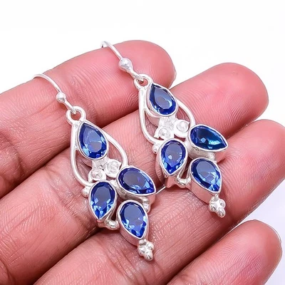 Zafiro Azul - Pendiente Multi Collar Simulado Plata de Ley 925 1.95" E8047332 Foto 1 de 4