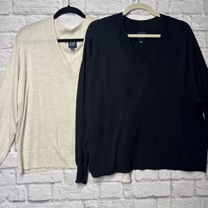 Usado en Excelente Condición Ligero Negro Avena Cuello en V GAP Suéter Paquete Lote XL - Imagen 1 de 5