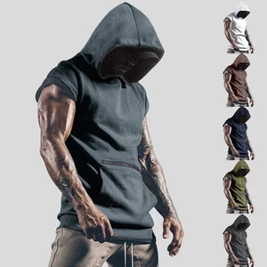 Männer Sport Kapuze Hoodie Weste Tank Top Taschen Ärmellose Fitness T-Shirt Hemd - Bild 1 von 12