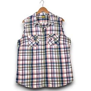 EDDIE BAUER Women's Sleeveless Shirt Button Up Top Ripstop Quick Dry Plaid Pink - Picture 1 of 8