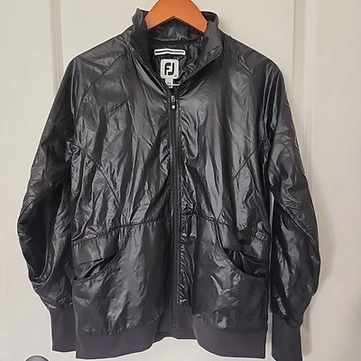 FootJoy DryJoys Rain Jacket Mens Size M Shiny Black Full Zip Windbreaker FJ  - Image 1 of 4