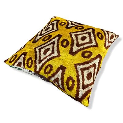 $311 Les Ottomans Yellow Brown Multi Silk Velvet Euro Throw Cushion Décor Pillow - Image 1 of 3