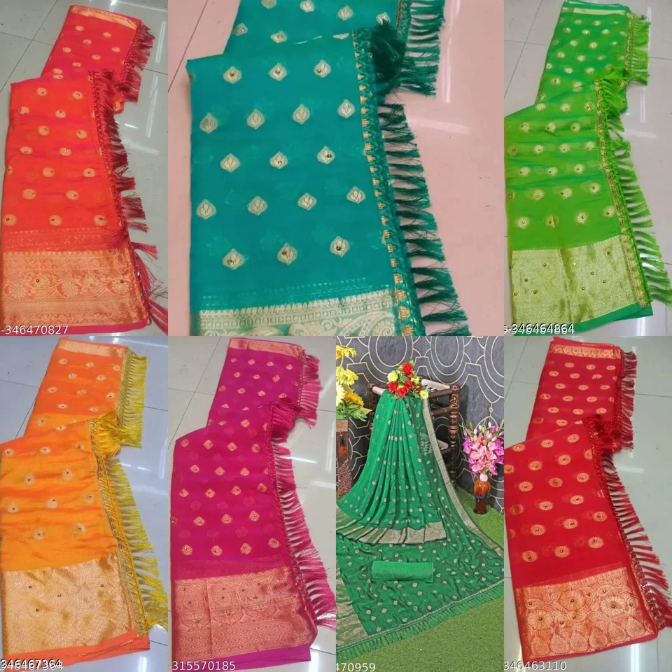 Sari Georgette de mezcla de algodón para mujer con pieza de blusa separada Foto 1 de 1