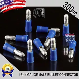 Paquete de 300 conectores bala macho azul calibre 16-14 vinilo totalmente aislado .156" UL - Imagen 1 de 1