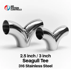 2.5 + 3 inch Seagull Tee 316 Stainless Steel Swept Exhaust Y T Tee Pipe Bend UK - Picture 1 of 24
