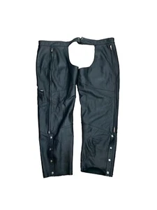 Power Trip Motorcycle Solid Black Leather Chaps Size XL - Picture 1 of 12