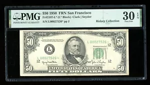 DBR 1950 $50 FRN San Francisco STAR Fr. 2107-L* PMG 30 EPQ Serial L00027526* - Picture 1 of 2