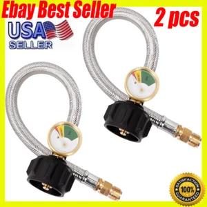 15-Inch RV Propane Hose with Gauge for 5-40Lb Tanks Camper Gas Line For BBQ 2pcs - Picture 1 of 10