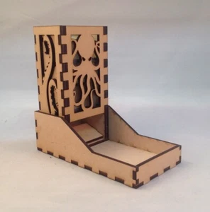 Cthulhu Dice Tower & Tray Glass Green Acrylic Window COMPACT DESIGN Laser Cut - Picture 1 of 6