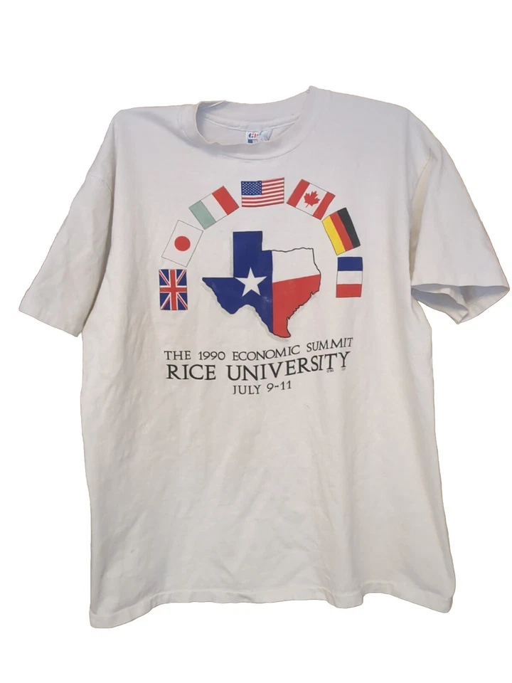 1990 Economic Summit Rice University July 9-11 Vintage White T-Shirt Size XL - Image 1 of 4