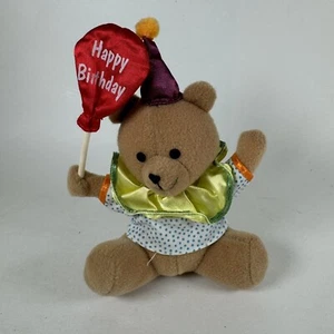 Russ Berrie Vintage Plush Happy Birthday Bear 5" Party Hat Balloon Mini Stuffed - Picture 1 of 10