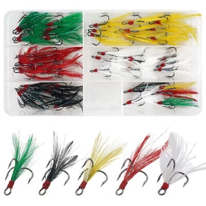 50pcs Fishing Treble Hooks Feather Hooks 6#Feathered Dressed Treble Hooks Kit - Picture 1 of 10