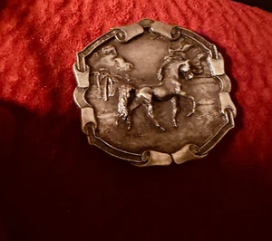 Vtg 1976 Bergamot Brass Works Western Horse Belt Buckle Pewter Made In USA - Picture 1 of 3