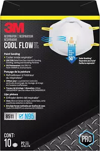 N95 Respirator 8511, 10 Pack, NIOSH-APPROVED N95, Features COOL FLOW Exhalation - Picture 1 of 12